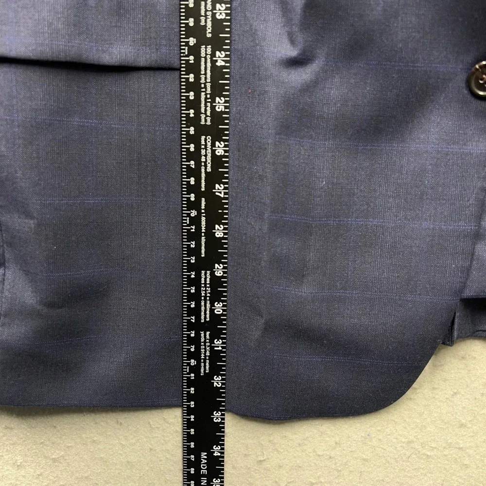 Lauren Ralph Lauren Mens Navy Blue Windowpane 2 Piece Suit Blazer Pants 40x32